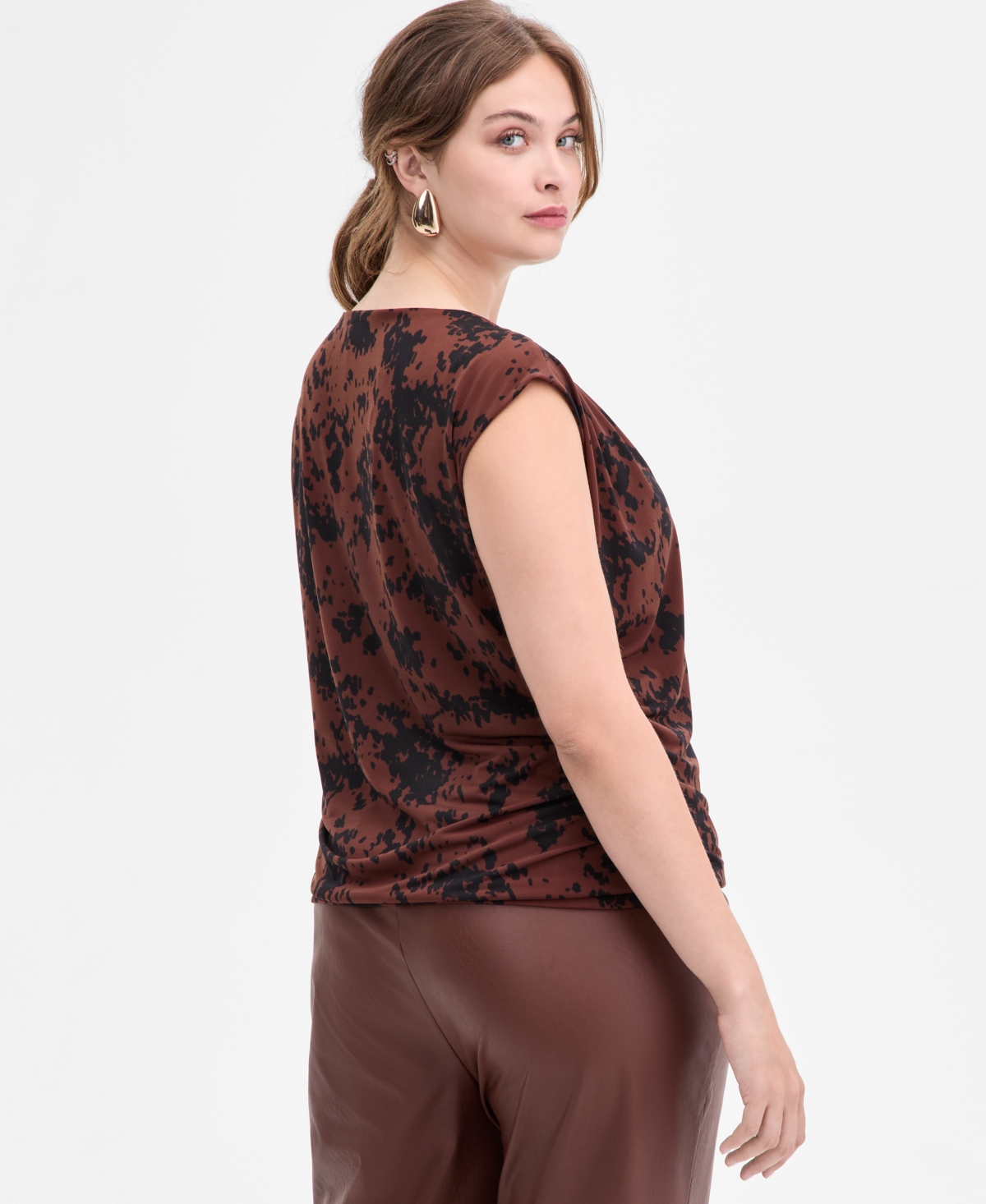 Inc International Concepts Plus Size Boat-neck Top, Macy's Exclusive In Brown