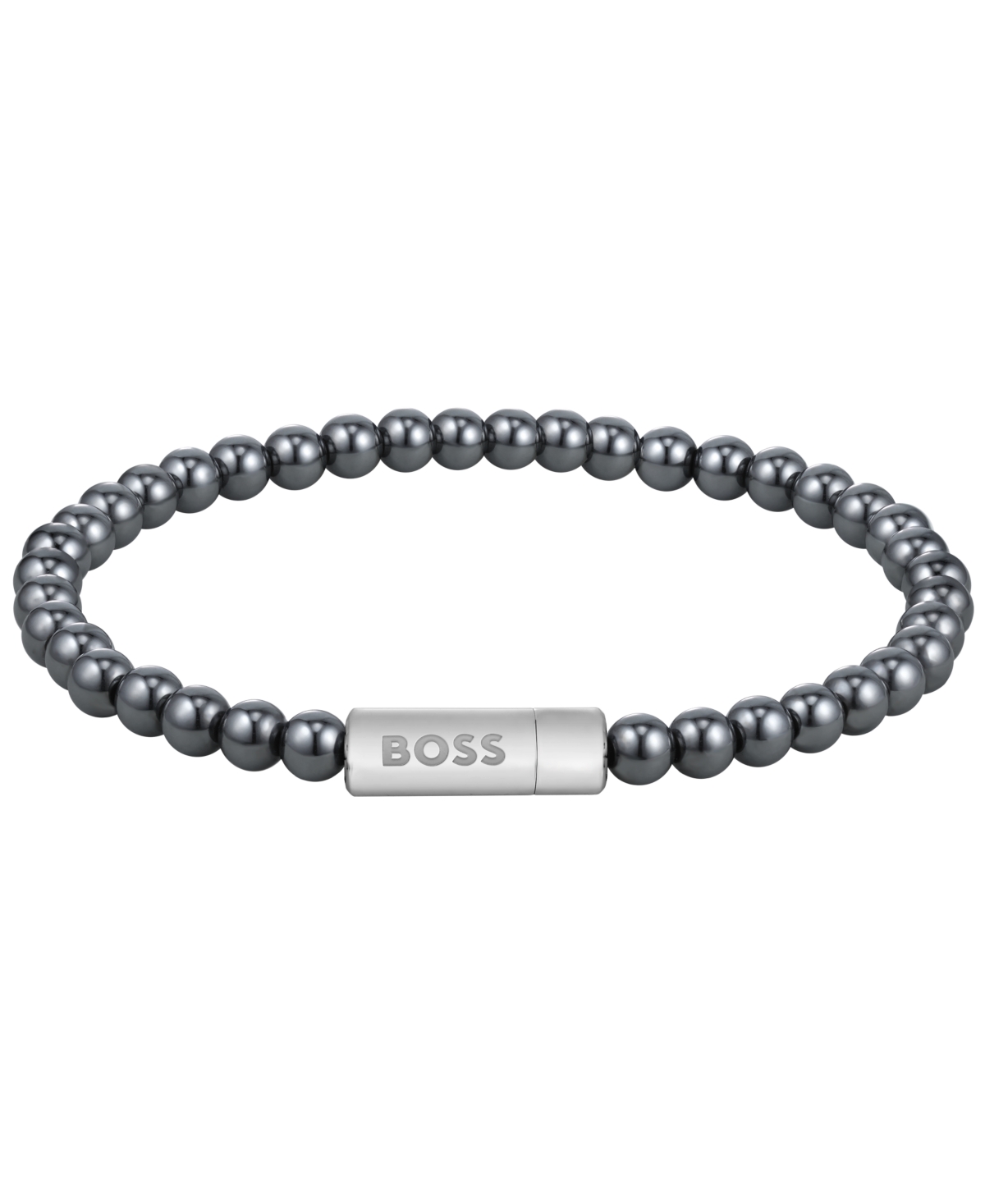 Hugo Boss Sphere Beads Stainless Steel Black Onyx Bracelet In Gray