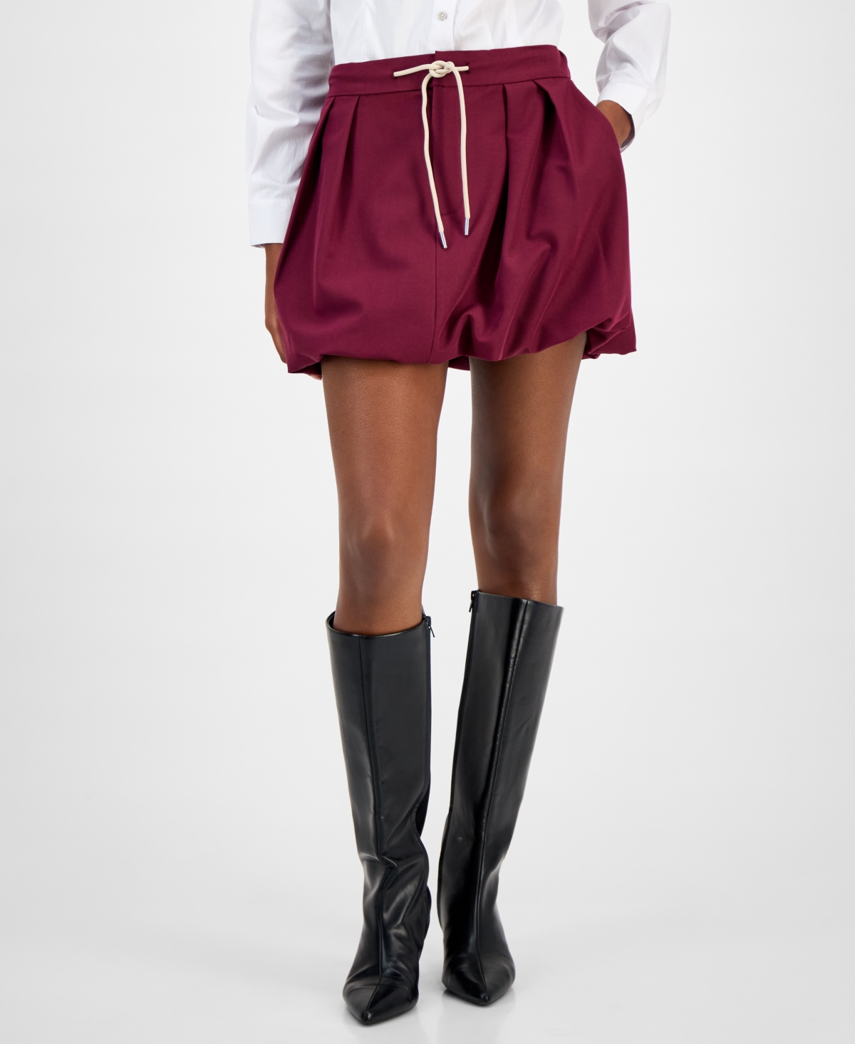 Bar Iii Women's Tie-waist Bubble-hem Mini Skirt, Macy's Exclusive In Pink