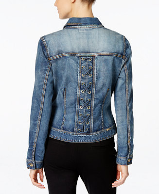 INC International Concepts Lace-Up-Back Denim Jacket, Created for Macy ...