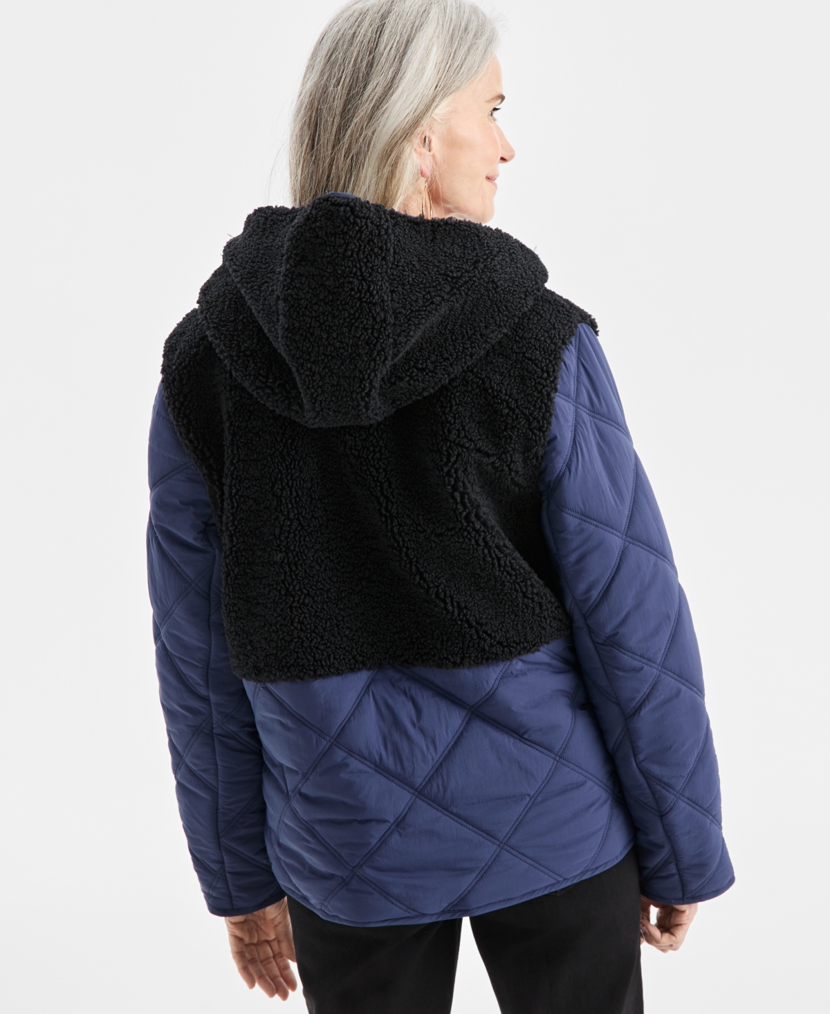 Style & Co Women's Mixed Media Sherpa Jacket, Macy's Exclusive In Blue
