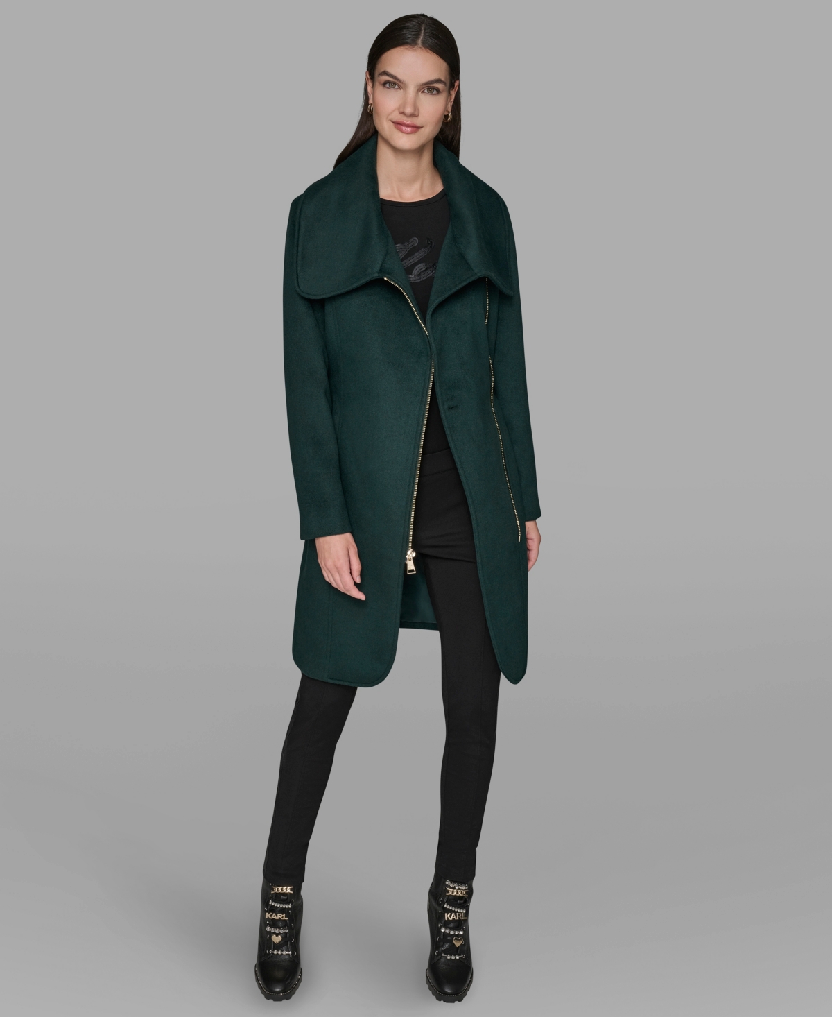 Karl Lagerfeld Women's Asymmetrical Wrap Coat In Green