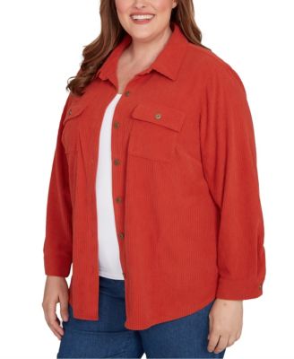 Plus Size Sunset Canyon Plush Ribbed Oversized Button Front Top