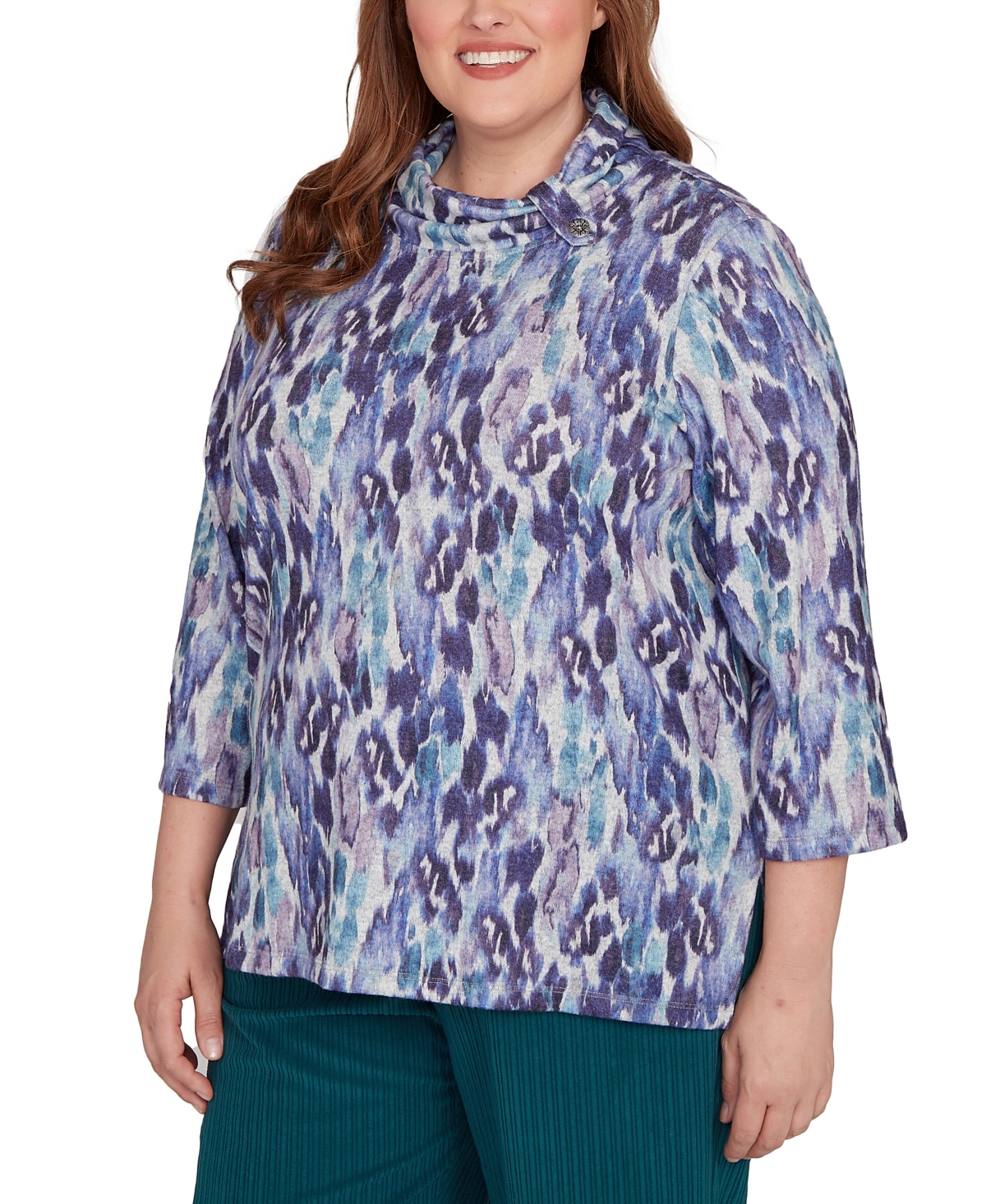 Alfred Dunner Plus Size Lake Champlain Animal Melange Three Quarter Sleeve Top In Purple