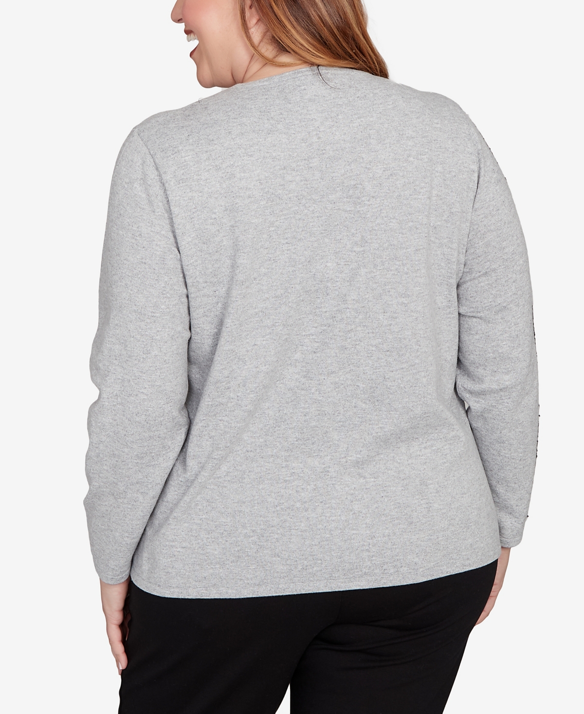 Alfred Dunner Plus Size Jet Setter Abstract Cording Sweater In Gray