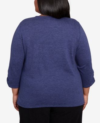 Plus Size Lake Champlain Embroidered Scroll Ruched Sleeve Top