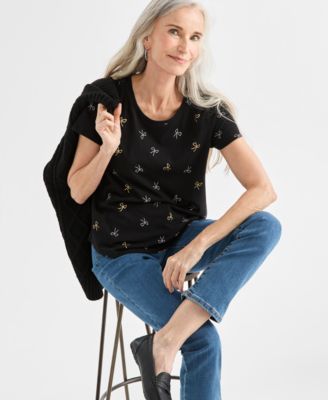 Women's Printed Shine Short Sleeve T-Shirt, Macy's Exclusive