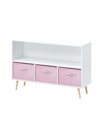 35 in. Wide White/Pink Kids Bookcase with Collapsible Fabric Drawers, Children's Book Display, Toy Storage Cabinet