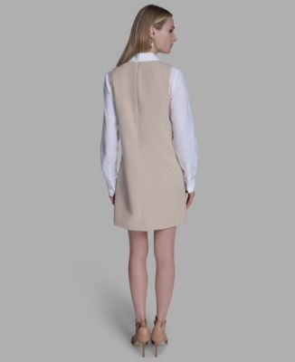 Women's Long Sleeve Twofer Vest Shirt Dress