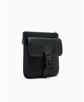 A|X Armani Exchange - Men's Pebbled polyurethane Leather Flat with Buckle Crossbody