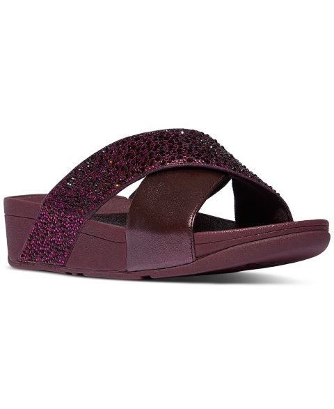 Женские сандалии FitFlop Lulu Embellished Metallic Crisscross Slide, цвет: Металлик