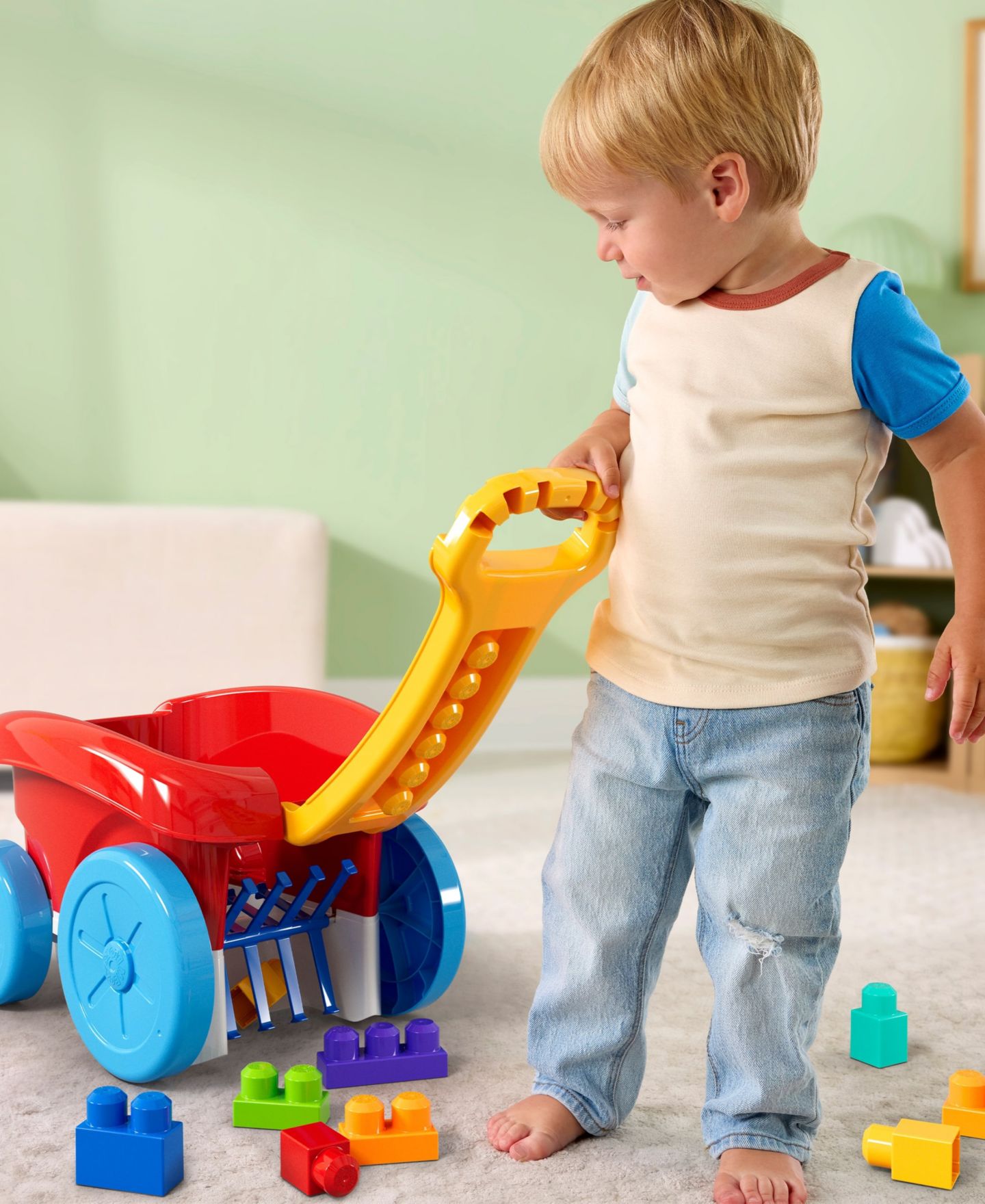 Детский конструктор Mega Bloks First Builders Block Scooping Wagon, 21-Piece Building Set, Ages 1+ — фото 2