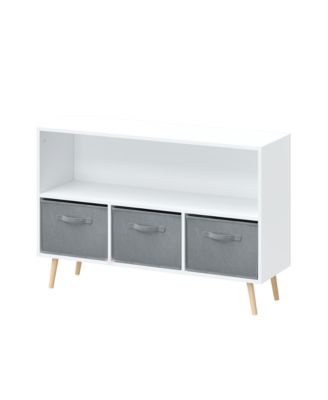 35 in. Wide White/Gray Kids Bookcase with Collapsible Fabric Drawers, Children's Book Display, Toy Storage Cabinet