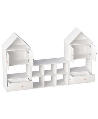 White Wood Children's Bookshelf with House-Shaped Design with Adjustable Placement for Playroom or Bedroom