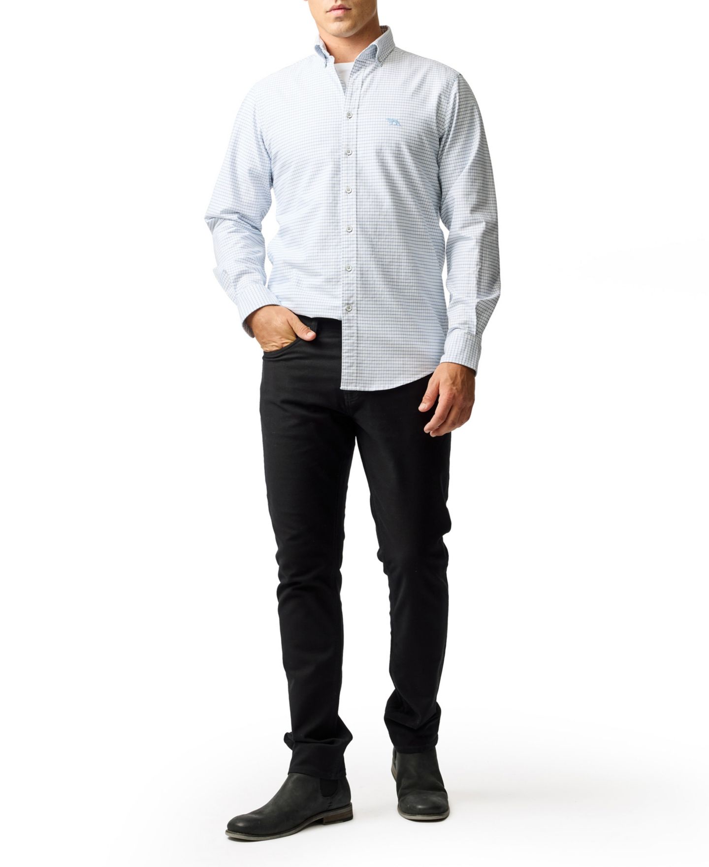 Мужская рубашка Rodd & Gunn Oxford Riverhead Check Sports Fit Cotton, цвет: Сумеречный синий — фото 4