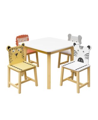 5 Piece Wood Kiddy Table and Chair Set with 4 Chairs Set Cartoon Animals