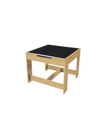 Natural Wood 3-in-1 Kids Study Table and Chairs Set with Detachable Blackboard Top for Drawing