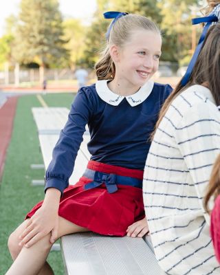 Little and Big Girls' Organic Brushed Cotton Pleated Skirt with Bow