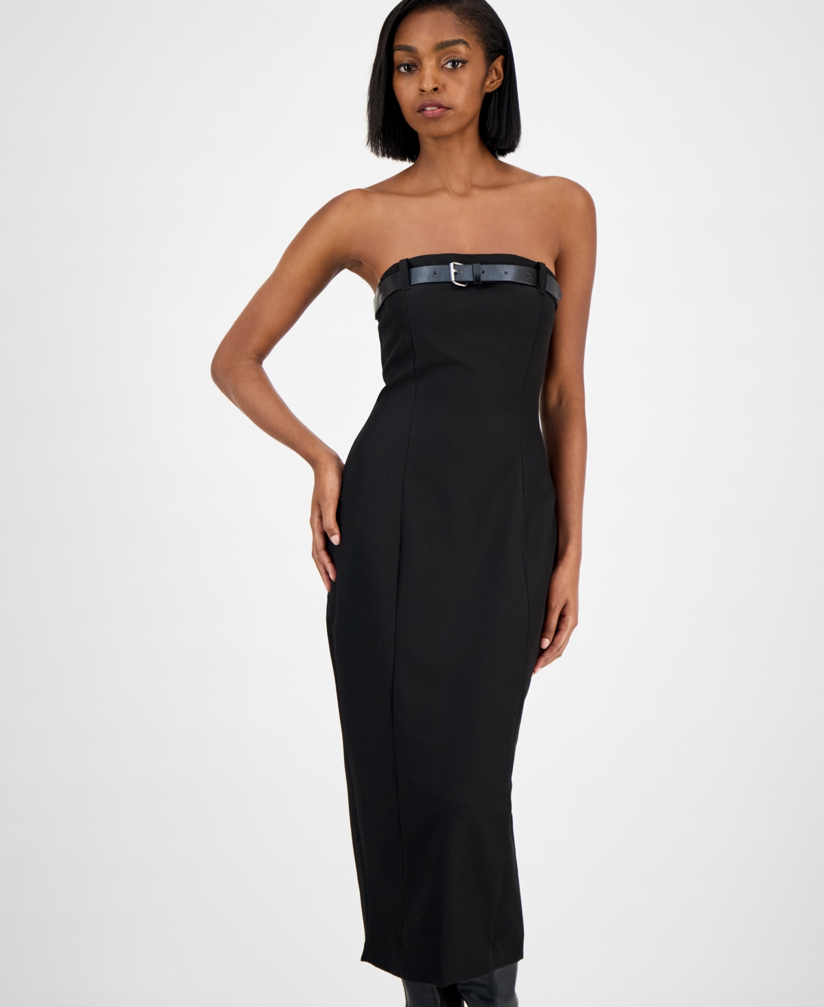 Bar Iii Women's Belted Strapless Midi Dress, Macy's Exclusive