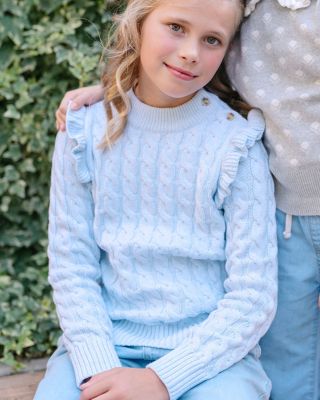 Little and Big Girls' Organic Long Sleeve Mock Neck Sweater with Ruffle