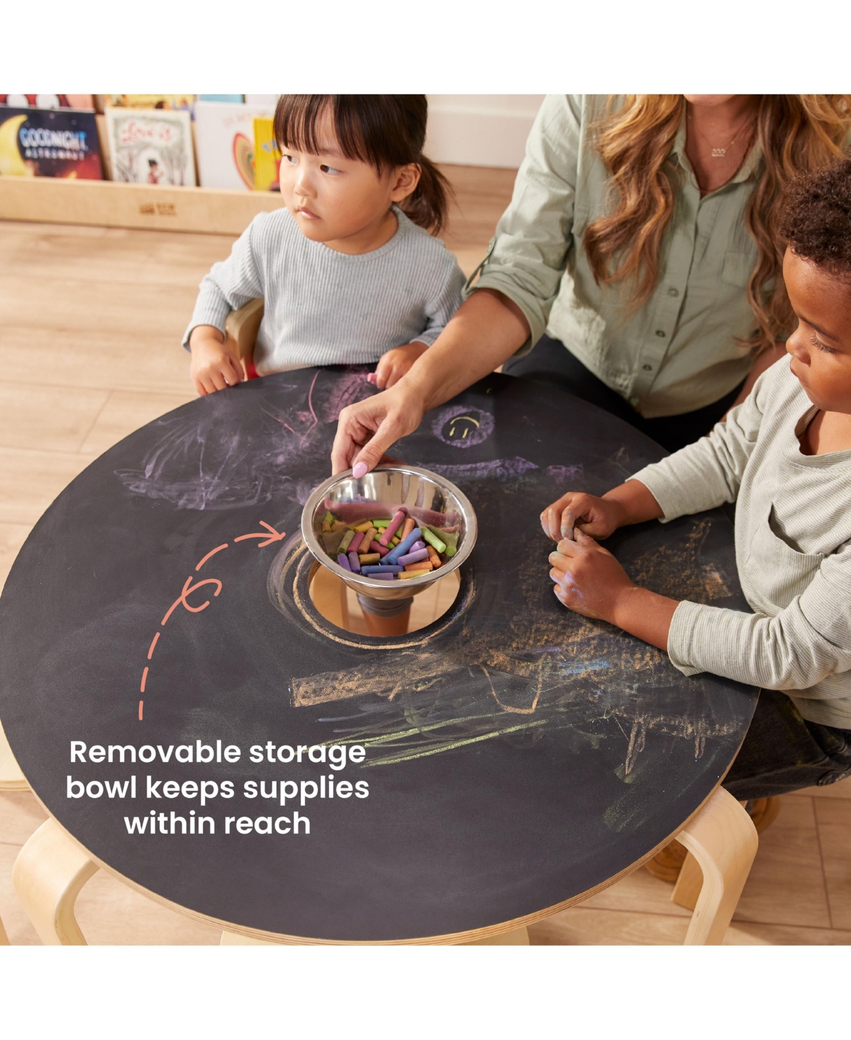 ECR4Kids Bentwood Chalkboard Table and Curved Back Chair Set, Natural, 5-Piece