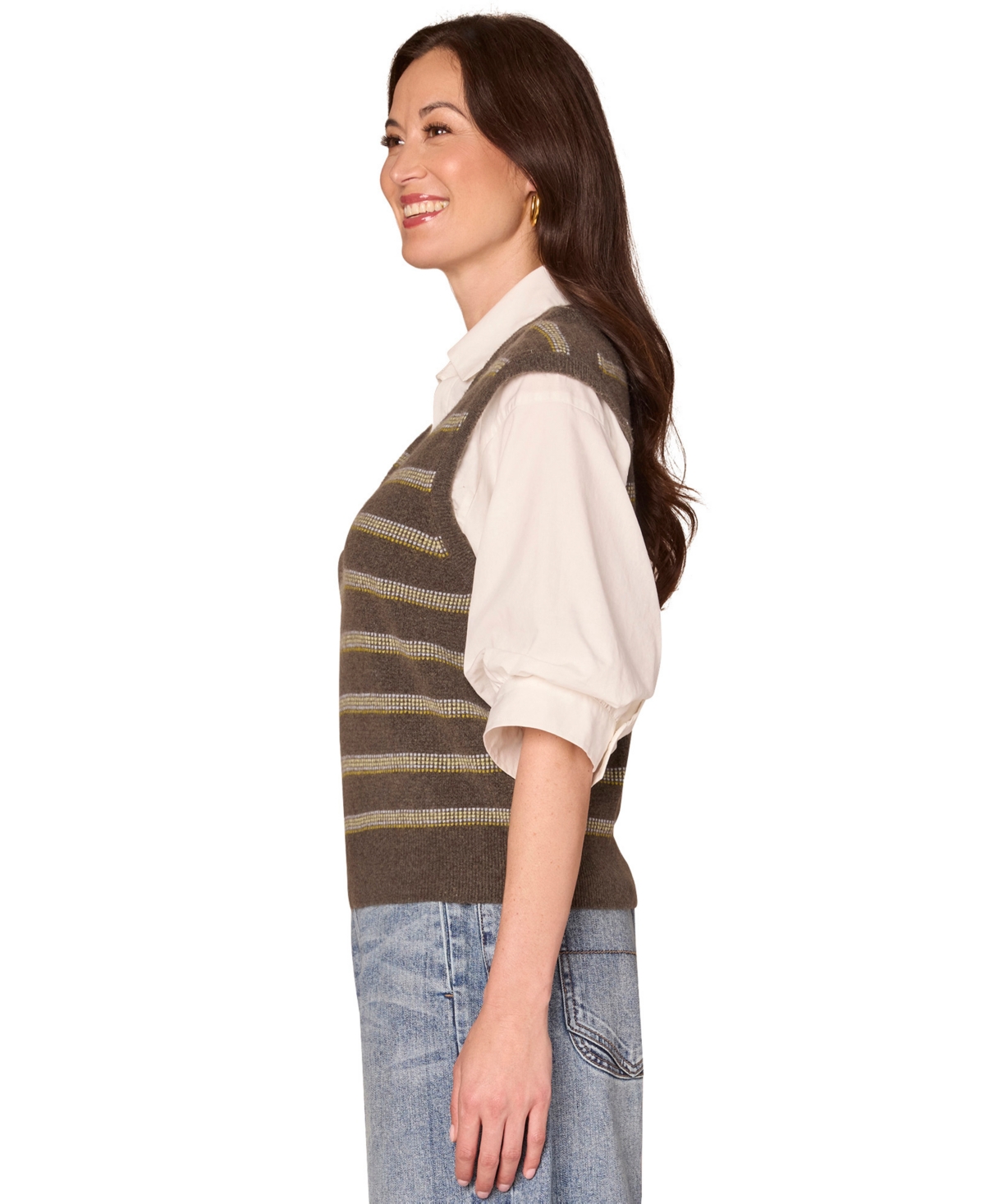Democracy Petite Below Elbow Blouson Sweater Vest In Brown