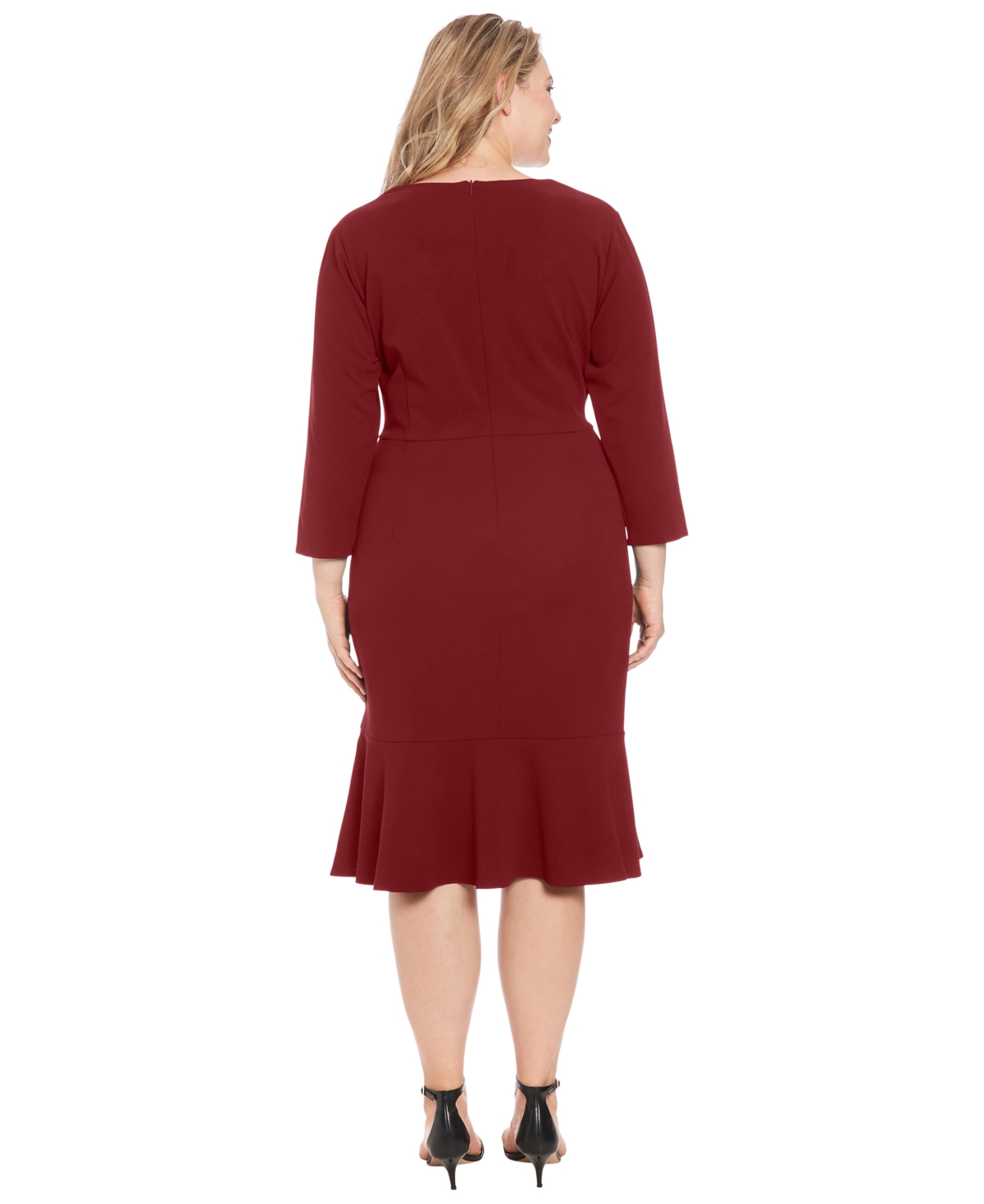 London Times Petite Side-knit 3/4-sleeve Midi Dress In Burgundy