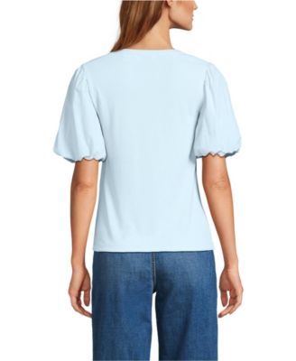 Women's Drapey Rib Puff Sleeve Scoop Neck Top