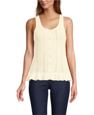 Women's Cotton Boucle Ruffle Hem Sleeveless Sweater