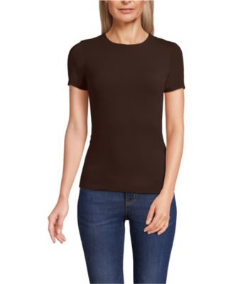 Women's Short Sleeve Tugless Double Layer Crew Neck Knit Top