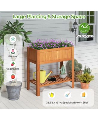 Raised Garden Bed Bottom Storage Shelf 39'' L x 19.5'' W x 39'' H Fir Wood Planter Box
