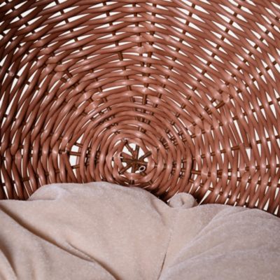 Brown Rattan Egg Chair Cat Bed with Cushion