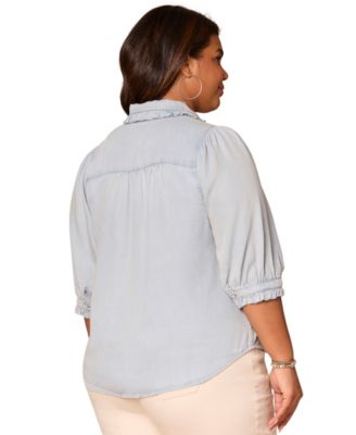 Plus Size Ruffle Edge Elbow-Sleeve Top