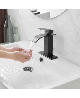 Waterfall Single Handle Single Hole Low-Arc Bathroom Faucet Bathroom Drip-Free Vanity Sink Faucet in Brushed Nickel