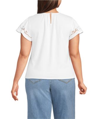 Women's Plus Size Lightweight Jersey Crew Neck Ruffle Sleeve Flowy Top