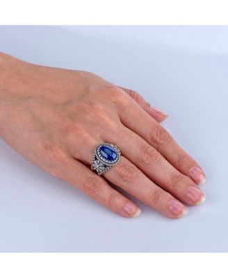 Sterling Silver Women's & Men's Ring Genuine Gemstone Native-Inspired Flower Design Sizes 5- 10