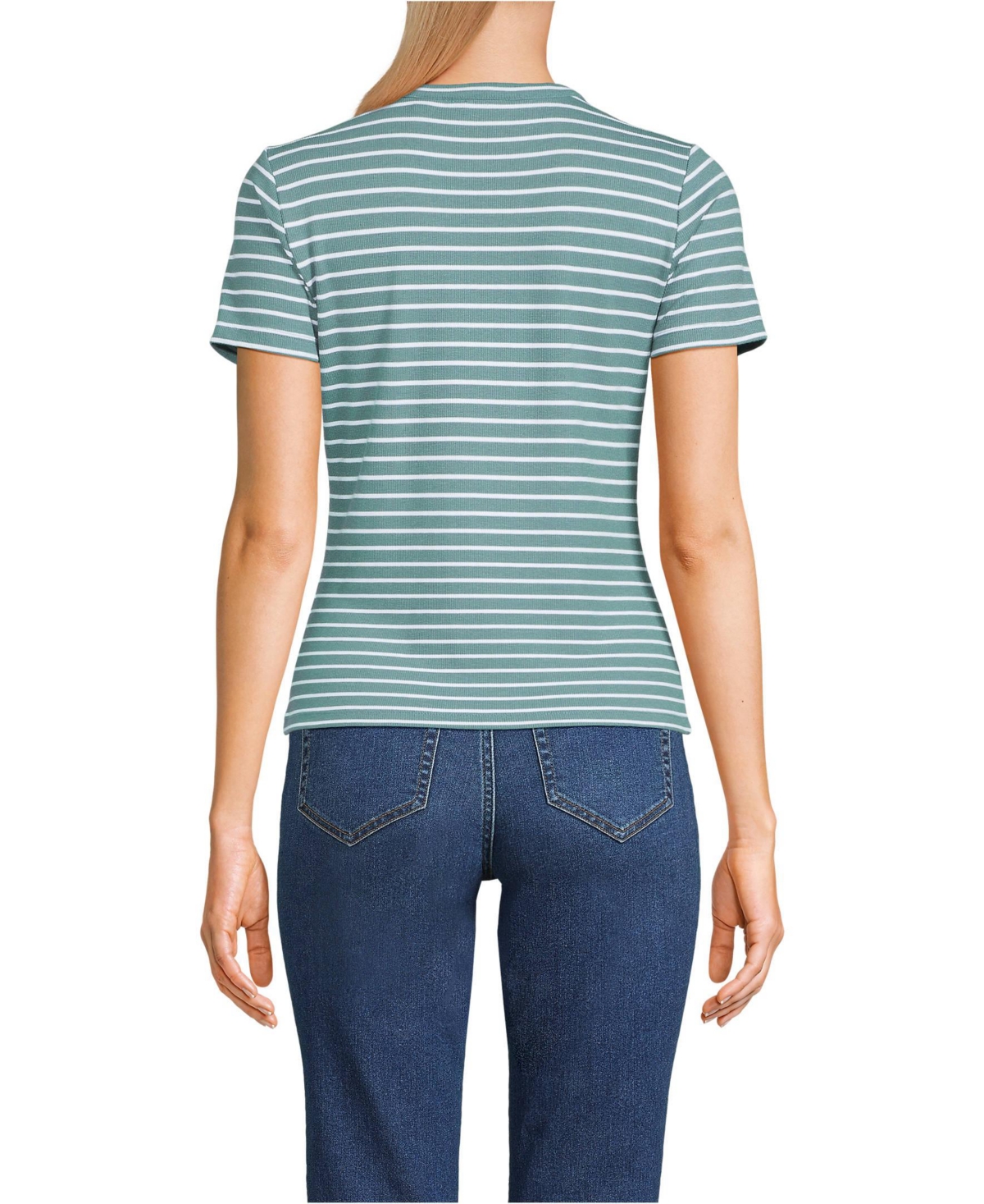 Lands' End Women's Drapey Rib Fitted Short Sleeve T-Shirt