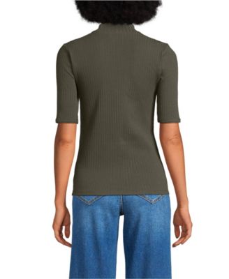 Women's Elbow Sleeve Pointelle Rib Mock Neck