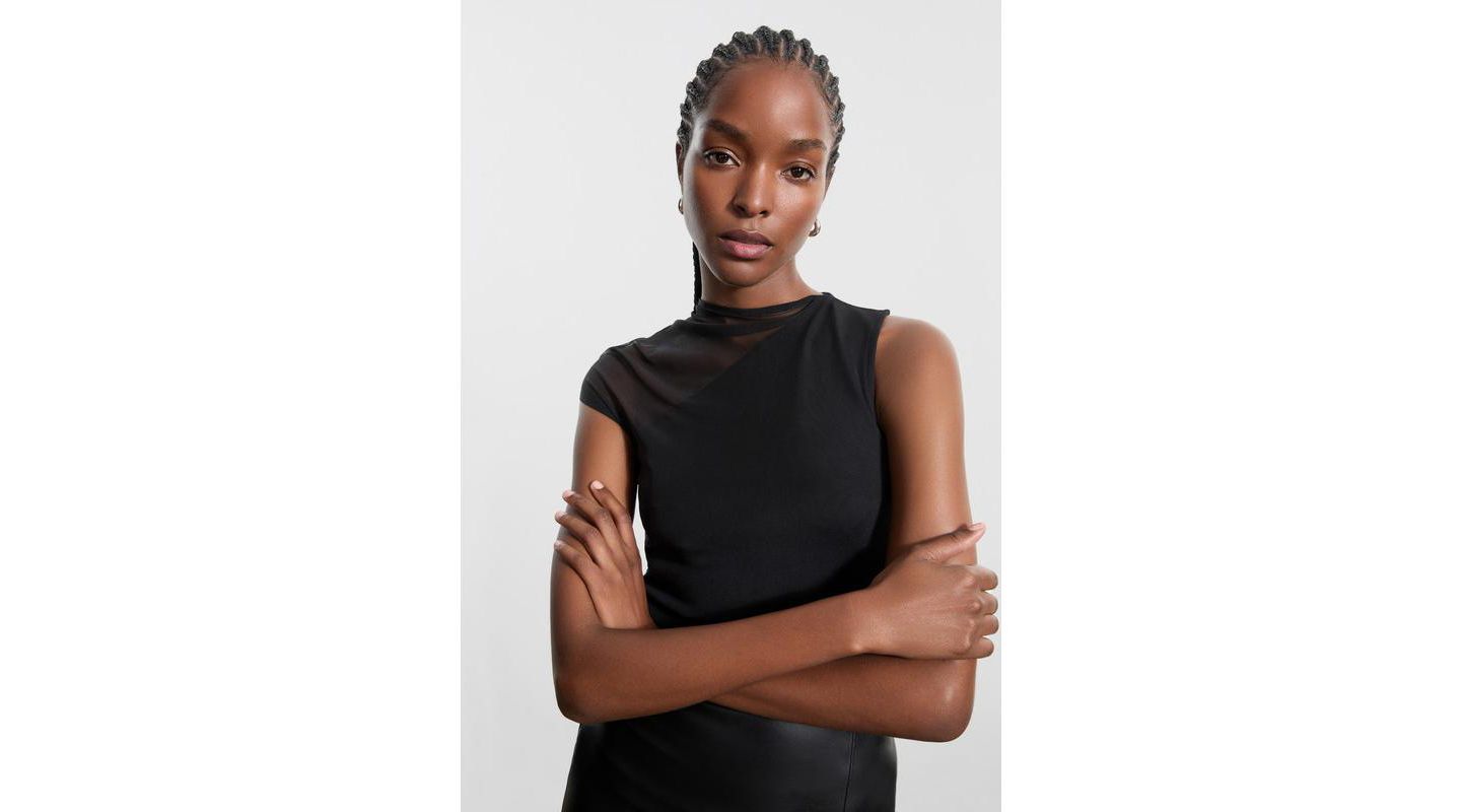 Женский топ Marcella Ludlow One-Shoulder Draped Mesh-Layer Jersey, цвет: Чёрный — фото 6