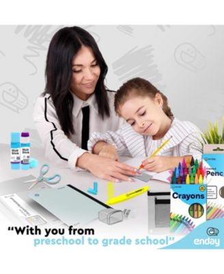 School Supplies Kit for Grades K–5 – 71 Items: Composition Notebook Subject Notebook, Pencils, Folders Colored Pencils, Crayons, Scissors, Glue & More