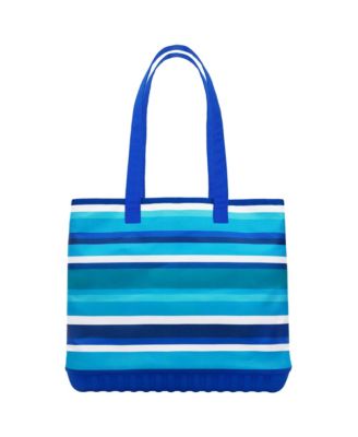 Water-Repellent Tote with Pouch – Ocean Stripe Print