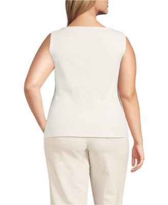 Women's Plus Size Sleeveless Pointelle Rib Boat Neck Tank