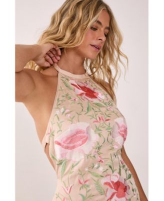 Women's Beaded Halter Fringe Mini Dress