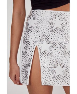 Women's Star Diamante Detail Split Mini Skirt