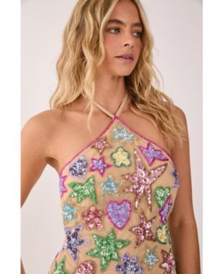 Women's Embellished Halter Neck Mini Dress