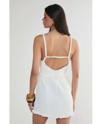 Women's Ruched Strap Ruffle Tailored Mini Dress