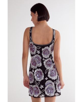 Women's Beaded Flower Sequin Mini Dress