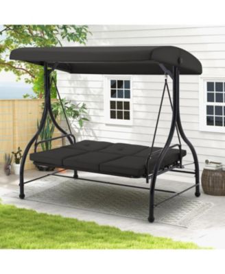 3 Seats Porch Swing Chair with Adjustable Backrest & Canopy
