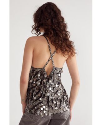 Women's Mixed Disc Sequin Longline Cami Top