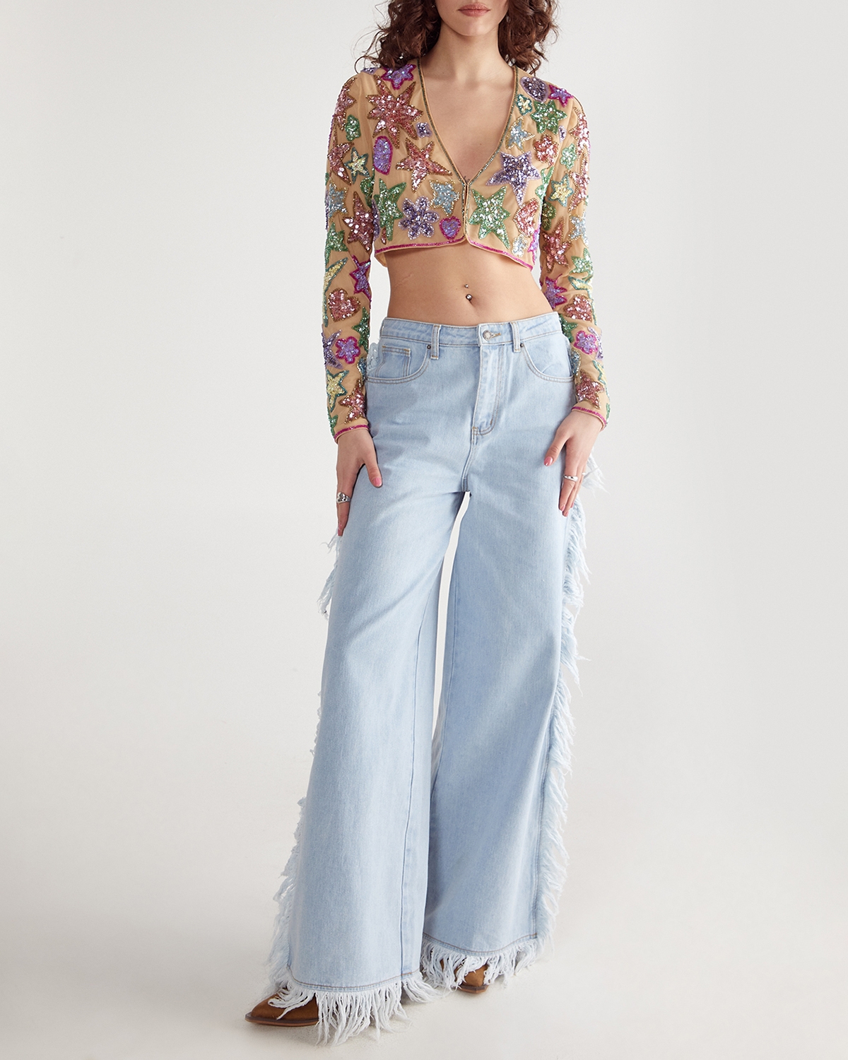 Nasty Gal Women's Star And Heart Embellished Crop Jacket
